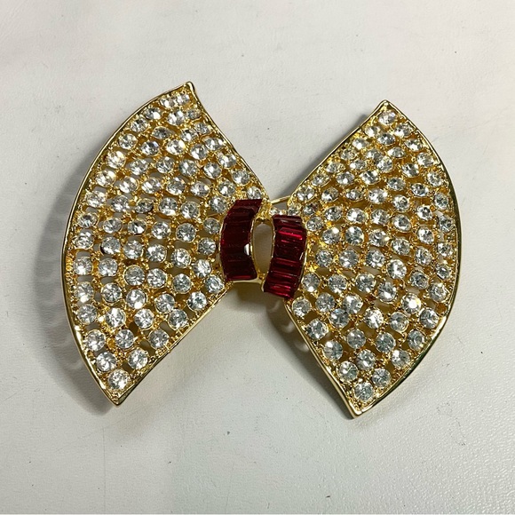 Ivana Couture Brooch Large Bowtie Red Clear Crystals - Picture 5 of 7